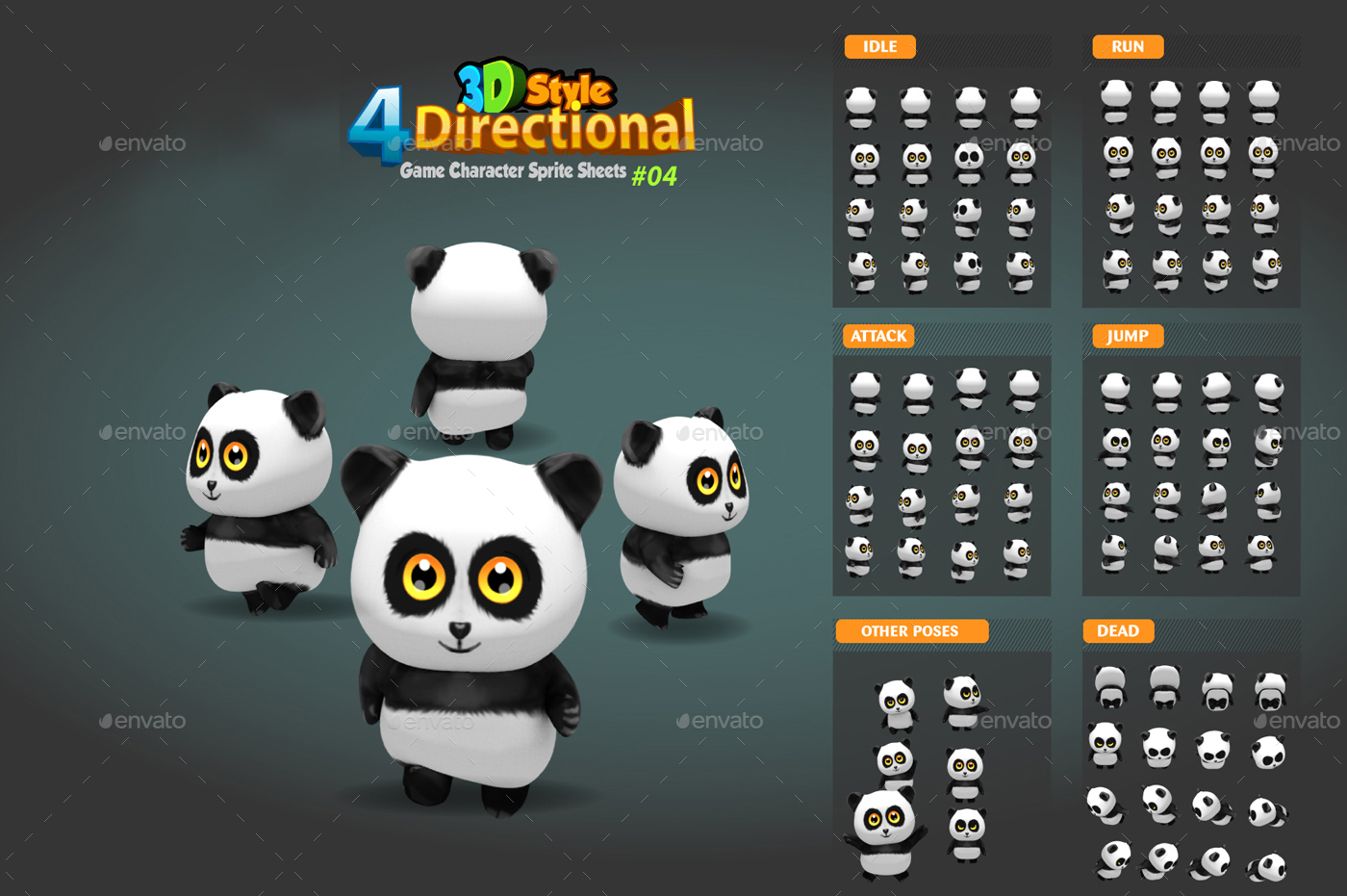 Panda 4Directional 3D Style Game Character Sprites 04 by